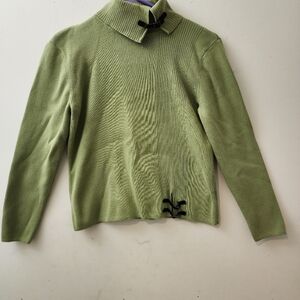 Designers Originals Women's M Green Cotton Sweater W/ Buckles Split Collar Cozy